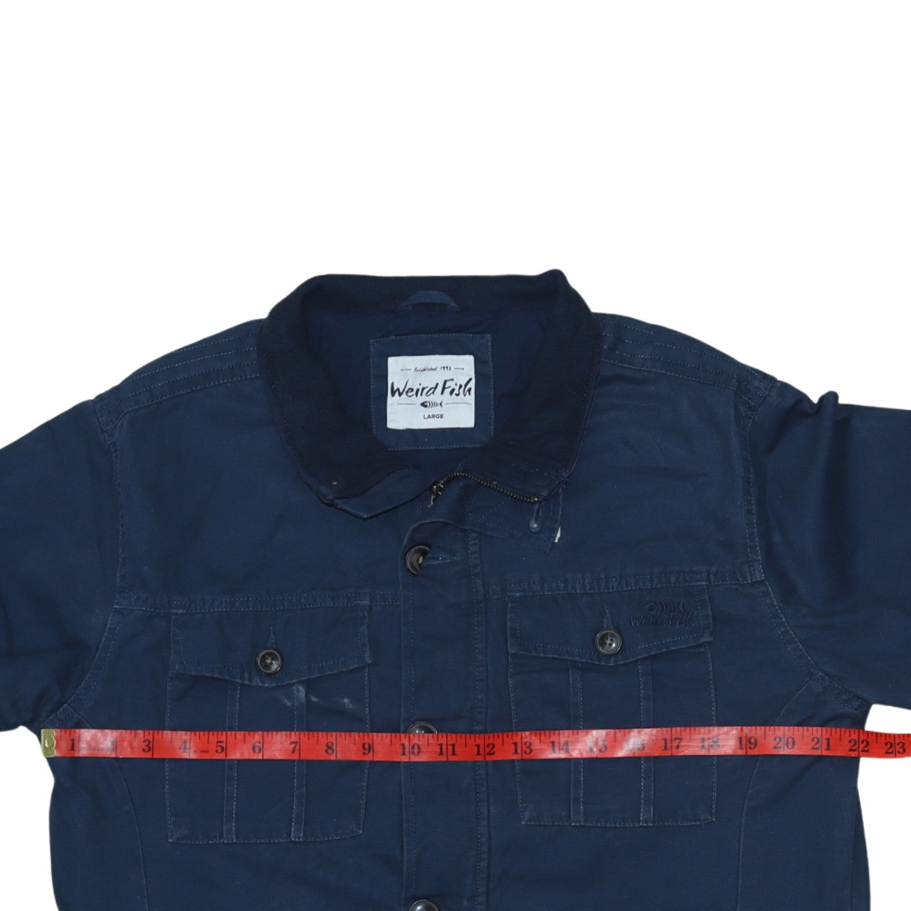 Weird Fish Men's Blue Cotton Button-Up Casual Jacket Size L