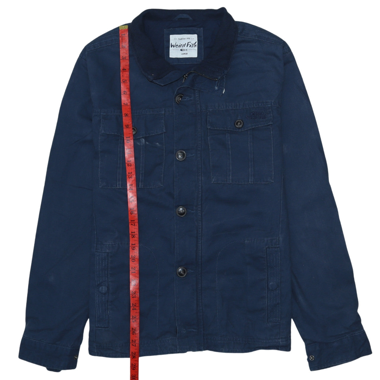 Weird Fish Men's Blue Cotton Button-Up Casual Jacket Size L