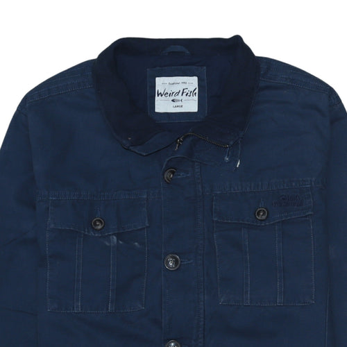 Weird Fish Men's Blue Cotton Button-Up Casual Jacket Size L