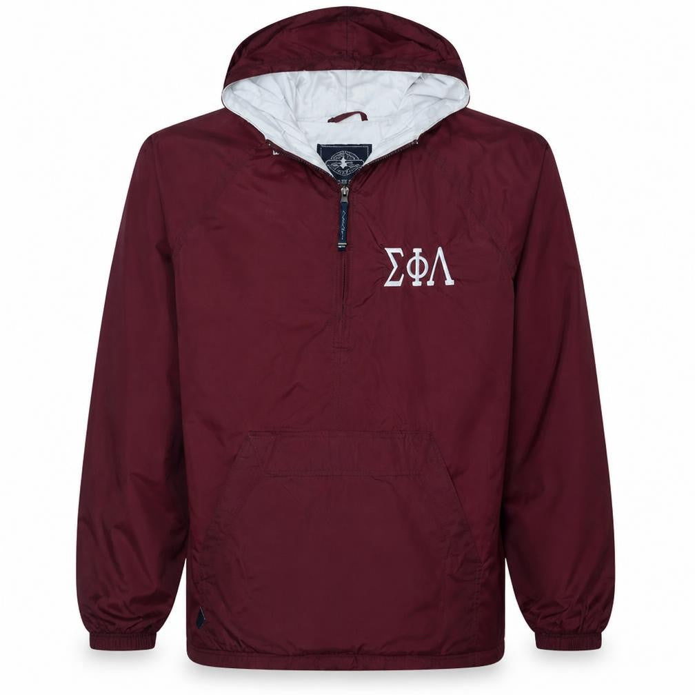 Front view of Charles River Apparel Men's Red Hooded 1/4 Zip Anorak Jacket, size M