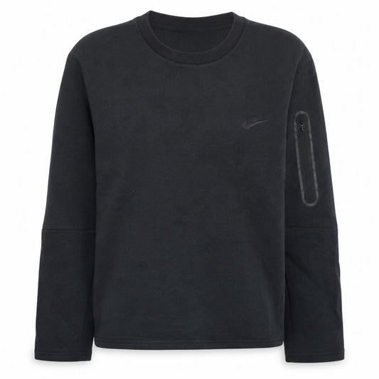 Front view of Nike Women Black L Sweatshirt Crew Neck Long Sleeve Fleece Cotton
