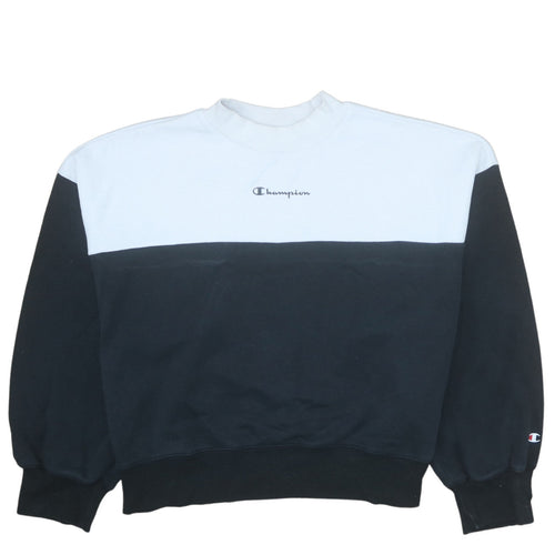 Champion Women Black & White Colourblock Crew Neck Sweatshirt Medium