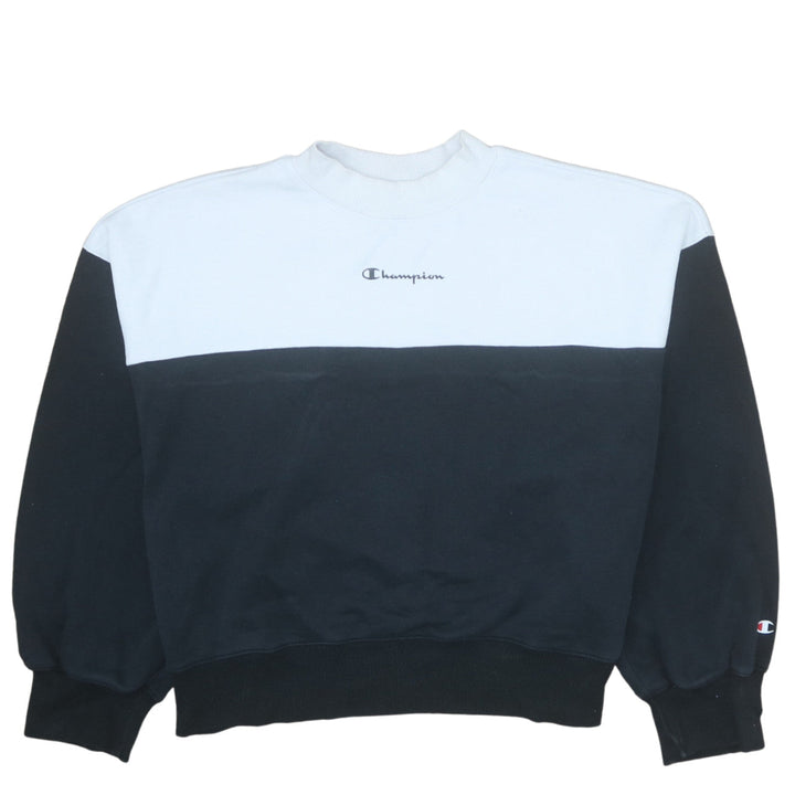 Champion Women Black & White Colourblock Crew Neck Sweatshirt Medium