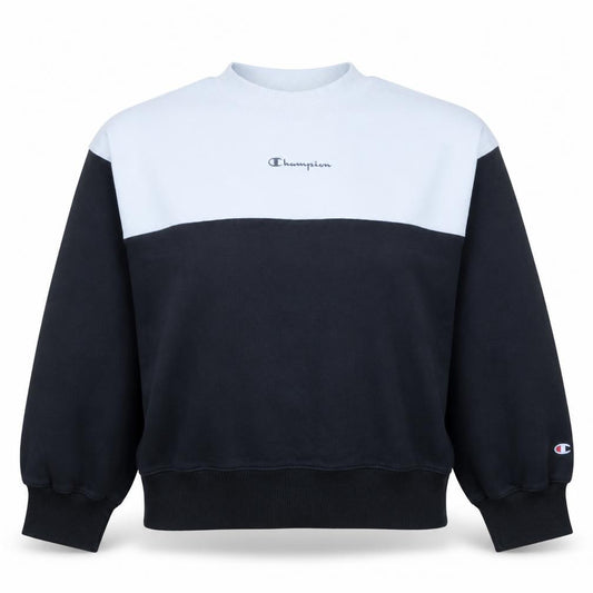 Front view of Champion Women Black & White Colourblock Crew Neck Sweatshirt Medium