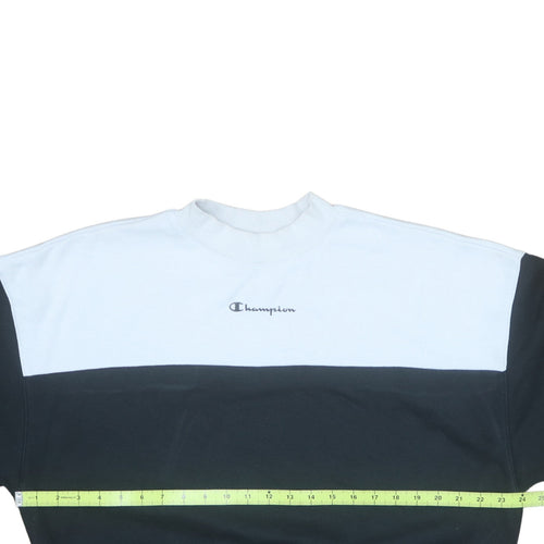 Champion Women Black & White Colourblock Crew Neck Sweatshirt Medium