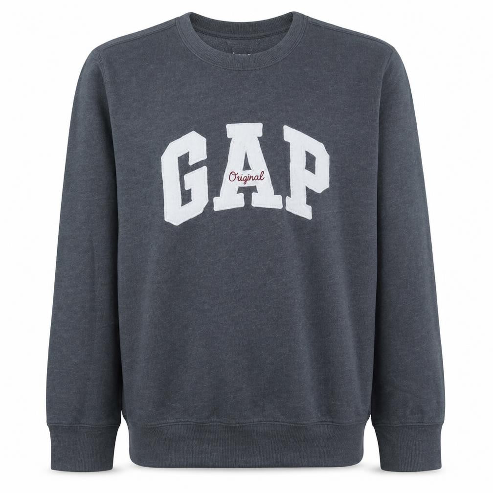 Front view of Gap Men's Grey Crew Neck Logo Pullover Sweatshirt, size S
