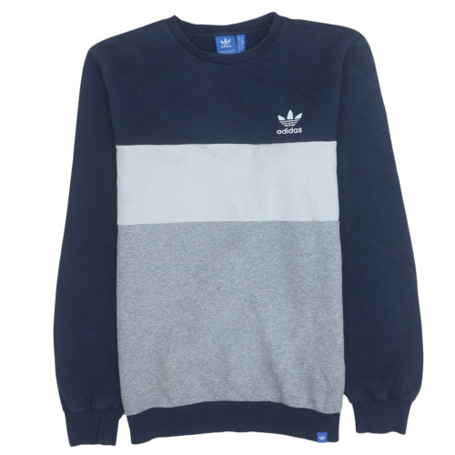 Adidas Men's Blue Colour Block Crew Neck Pullover Sweatshirt M