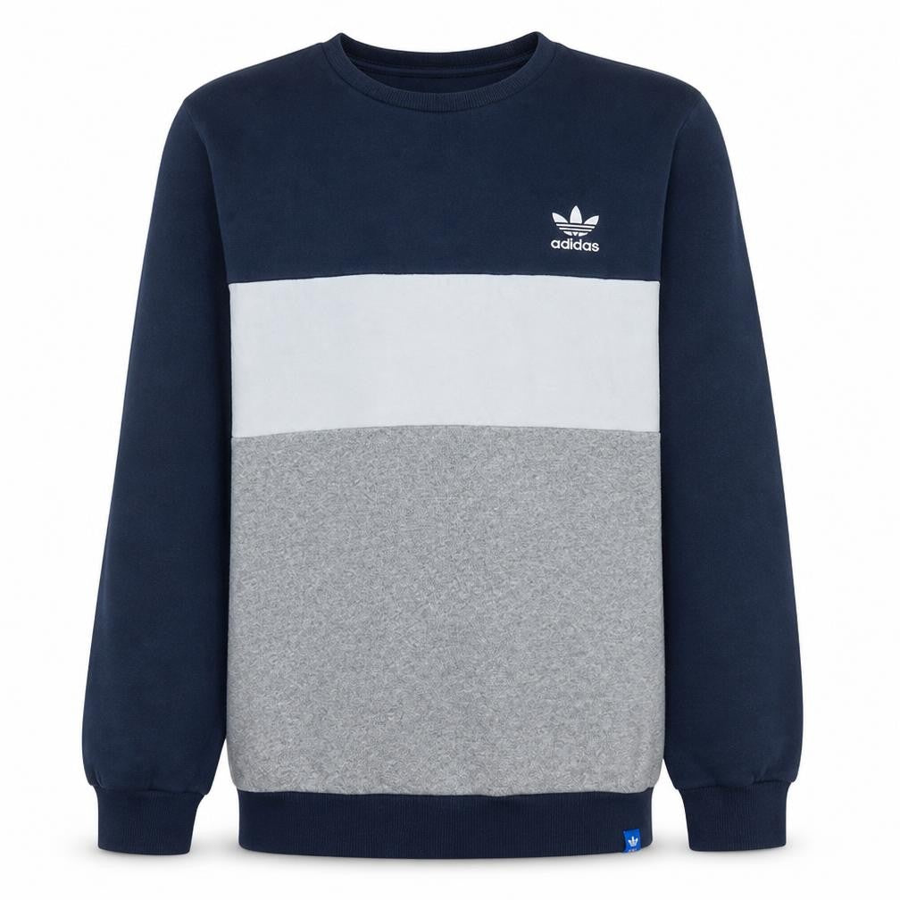 Front view of Adidas Men's Blue Colour Block Crew Neck Pullover Sweatshirt M