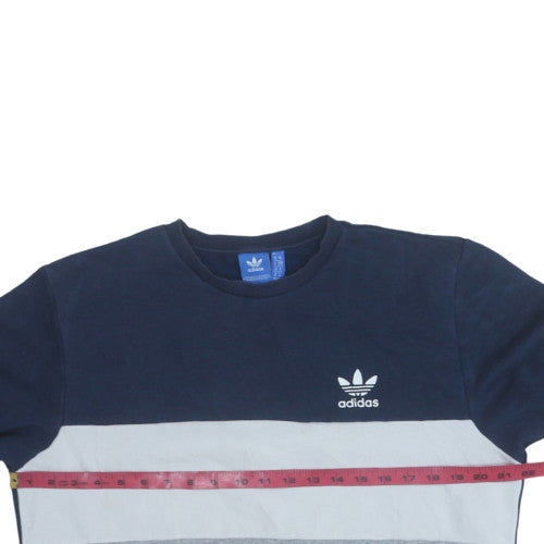 Adidas Men's Blue Colour Block Crew Neck Pullover Sweatshirt M
