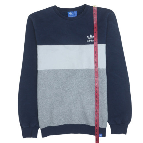 Adidas Men's Blue Colour Block Crew Neck Pullover Sweatshirt M