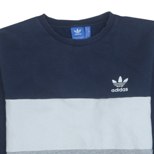 Adidas Men's Blue Colour Block Crew Neck Pullover Sweatshirt M