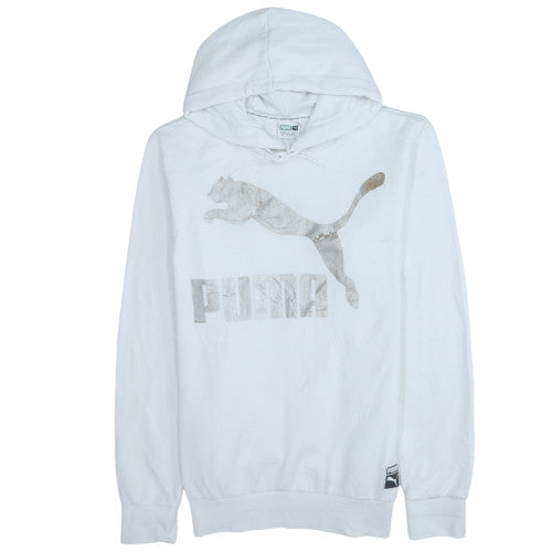 Puma Women's White L Pullover Hoodie with Logo Print