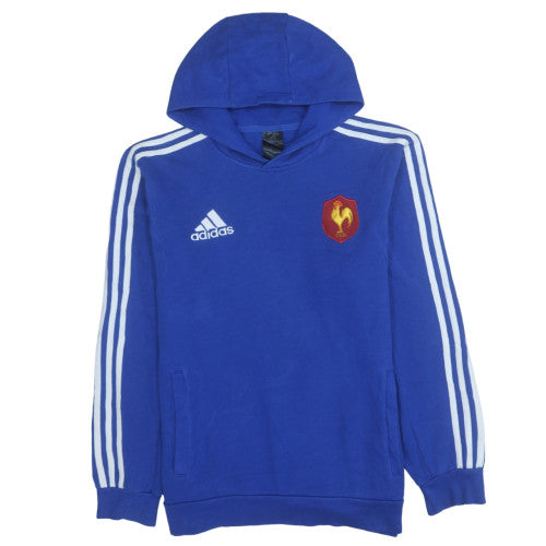 Adidas Men's Blue France Rugby Hoodie Size M Pullover Fleece
