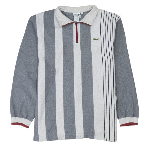 Lacoste Men Grey Striped 1/4 Zip Henley Sweatshirt Size L