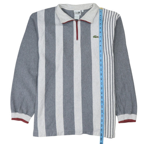 Lacoste Men Grey Striped 1/4 Zip Henley Sweatshirt Size L