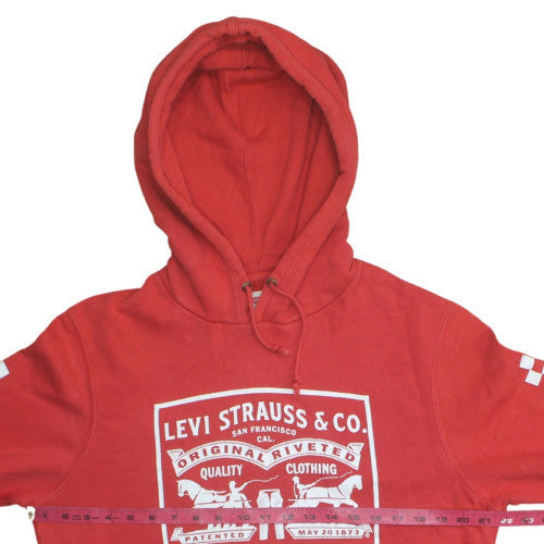 Levi's Mens Red Pullover Hoodie Medium Logo Fleece Sweatshirt