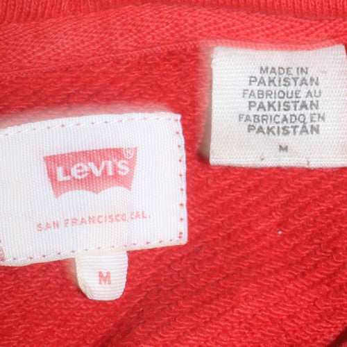 Levi's Mens Red Pullover Hoodie Medium Logo Fleece Sweatshirt