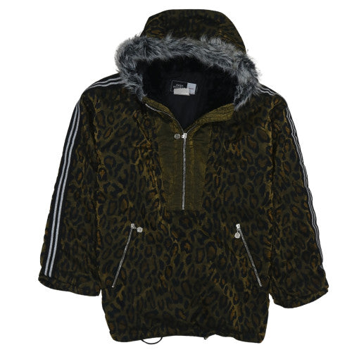 High Society Women Brown Leopard Faux Fur Hooded Anorak Jacket M