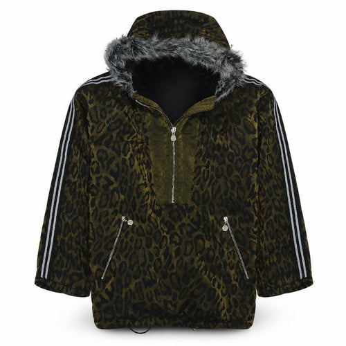 High Society Women Brown Leopard Faux Fur Hooded Anorak Jacket M