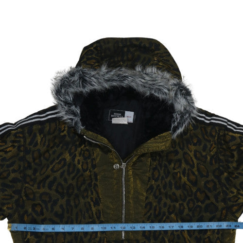 High Society Women Brown Leopard Faux Fur Hooded Anorak Jacket M