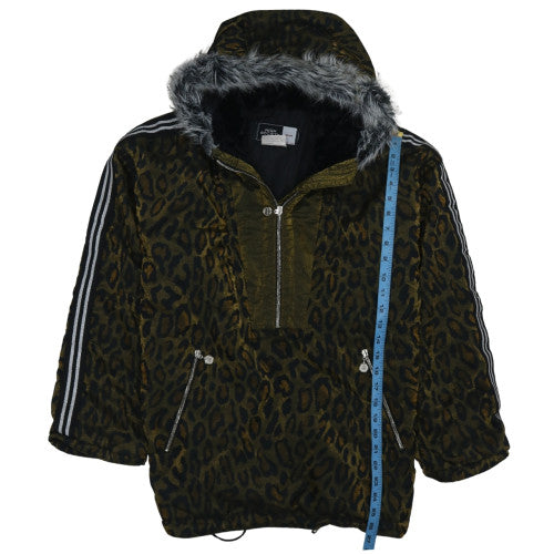 High Society Women Brown Leopard Faux Fur Hooded Anorak Jacket M