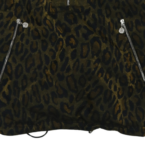 High Society Women Brown Leopard Faux Fur Hooded Anorak Jacket M