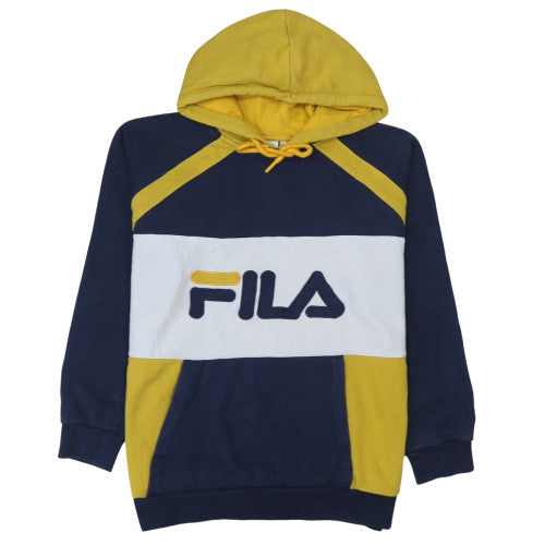 Fila Womens Navy Yellow Colourblock Pullover Hoodie Size M
