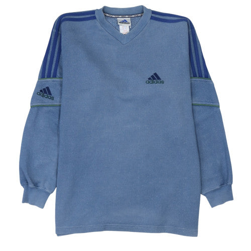 Adidas Men's Blue V-Neck Pullover Sweatshirt L Retro Sports Fleece