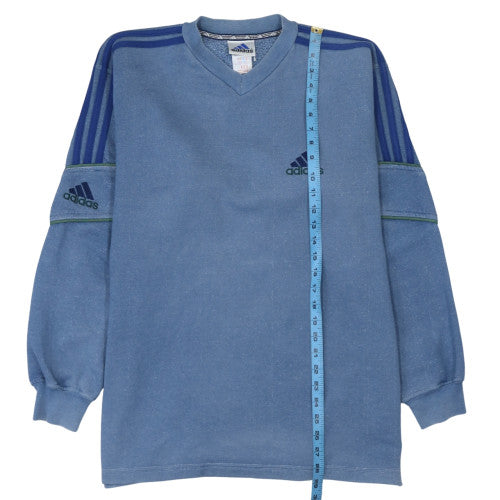 Adidas Men's Blue V-Neck Pullover Sweatshirt L Retro Sports Fleece