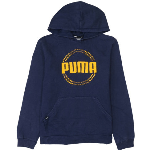 Puma Boys Navy Blue Pullover Hoodie 13-14 Years Logo Print Cotton Blend