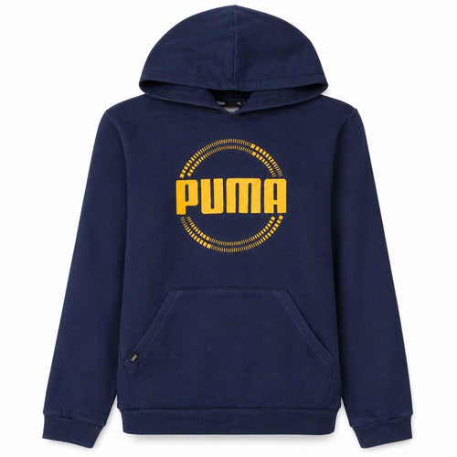 Puma Boys Navy Blue Pullover Hoodie 13-14 Years Logo Print Cotton Blend