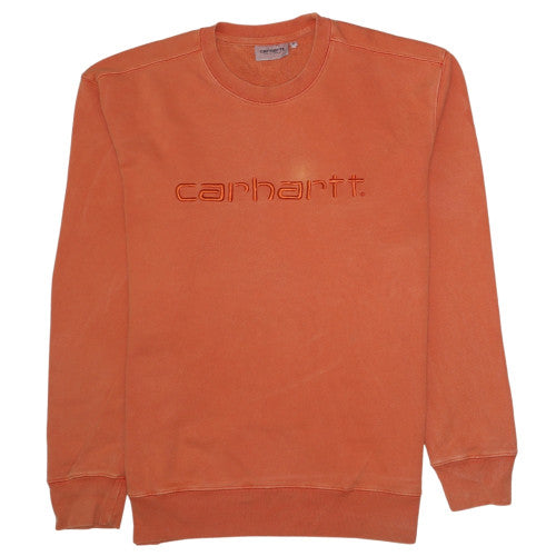 Carhartt Men's Orange Embroidered Logo Crew Neck Cotton Sweatshirt M