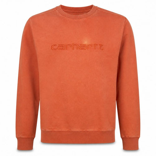 Carhartt Men's Orange Embroidered Logo Crew Neck Cotton Sweatshirt M