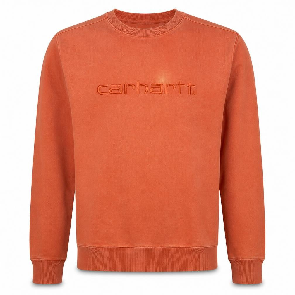 Carhartt Men's Orange Embroidered Logo Crew Neck Cotton Sweatshirt M