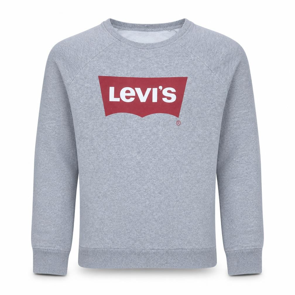Front view of Levi's boys’ grey crew neck pullover sweatshirt, size 16, cotton