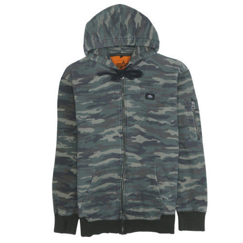 Alpha Industries Men's Green Camo Full Zip Hoodie Size M