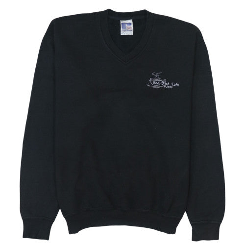 Russell Mens Black V-Neck Pullover Sweatshirt L Embroidered Logo