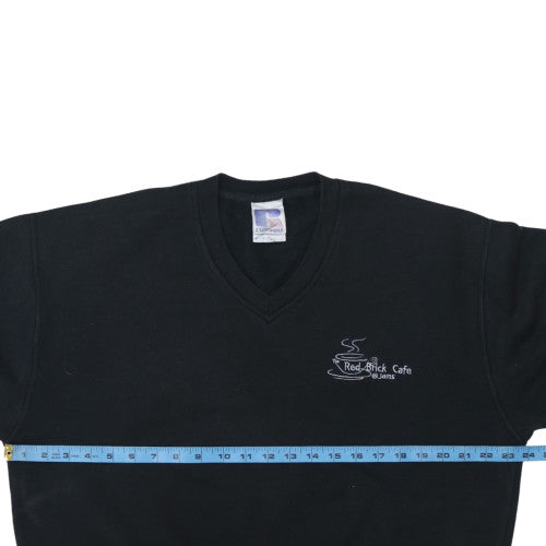 Russell Mens Black V-Neck Pullover Sweatshirt L Embroidered Logo