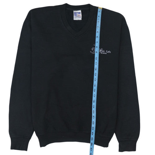 Russell Mens Black V-Neck Pullover Sweatshirt L Embroidered Logo