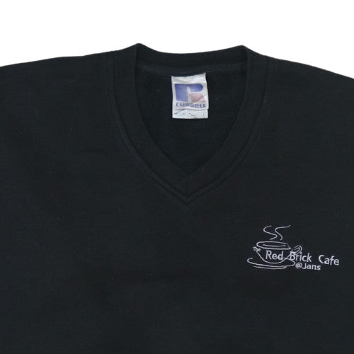 Russell Mens Black V-Neck Pullover Sweatshirt L Embroidered Logo