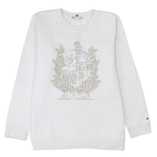 Tommy Hilfiger Womens White Embroidered Crest Sweatshirt S