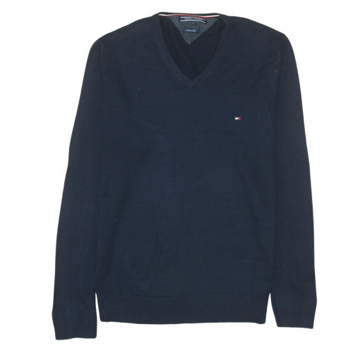 Tommy Hilfiger Men's Blue V-Neck Cotton Silk Long Sleeve T-Shirt M