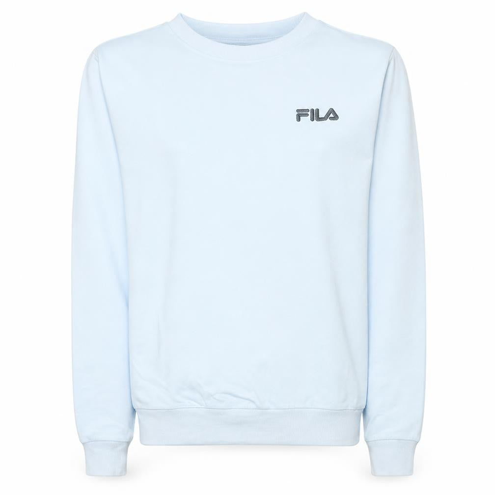 Front view of Fila Women's White XS Crew Neck Pullover Sweatshirt 100% Cotton