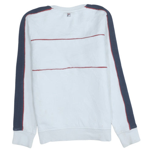 Fila Women White Sweatshirt UK 6 Crew Neck Cotton Blend Logo Sportswear
