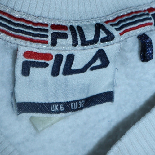 Fila Women White Sweatshirt UK 6 Crew Neck Cotton Blend Logo Sportswear