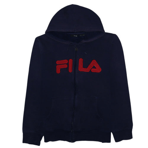 Fila Men Blue Full Zip Hoodie M Sports Logo Cotton Blend