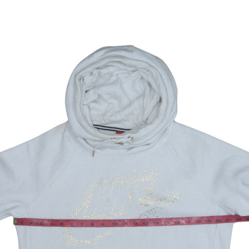 Nike Womens White Hoodie Medium Gold Logo Pullover Sweatshirt