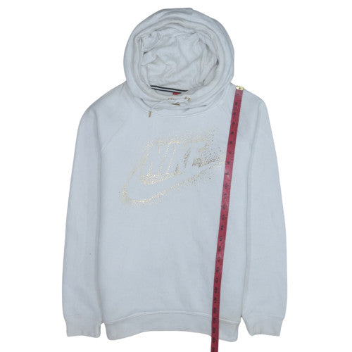 Nike Womens White Hoodie Medium Gold Logo Pullover Sweatshirt