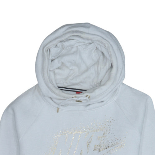 Nike Womens White Hoodie Medium Gold Logo Pullover Sweatshirt