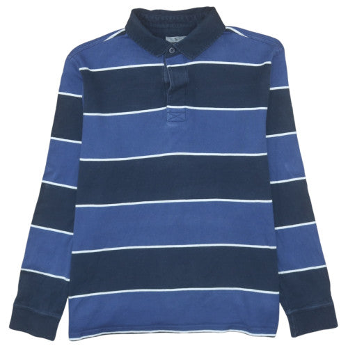 Tu Men Blue Long Sleeve Striped Cotton Polo Shirt L 42-44in